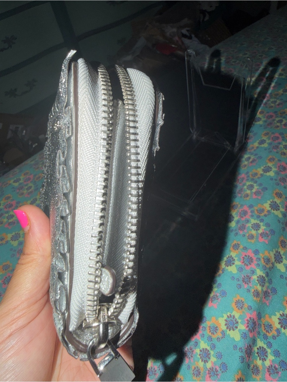 Michael Kors Silver Metallic Glitter Wristlet Clutch with Detachable Strap - Picture 7 of 7